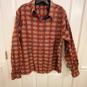 Krazy Kat Vintage Orange Plaid Pumpkin Long Sleeve Button Down Shirt Size XL